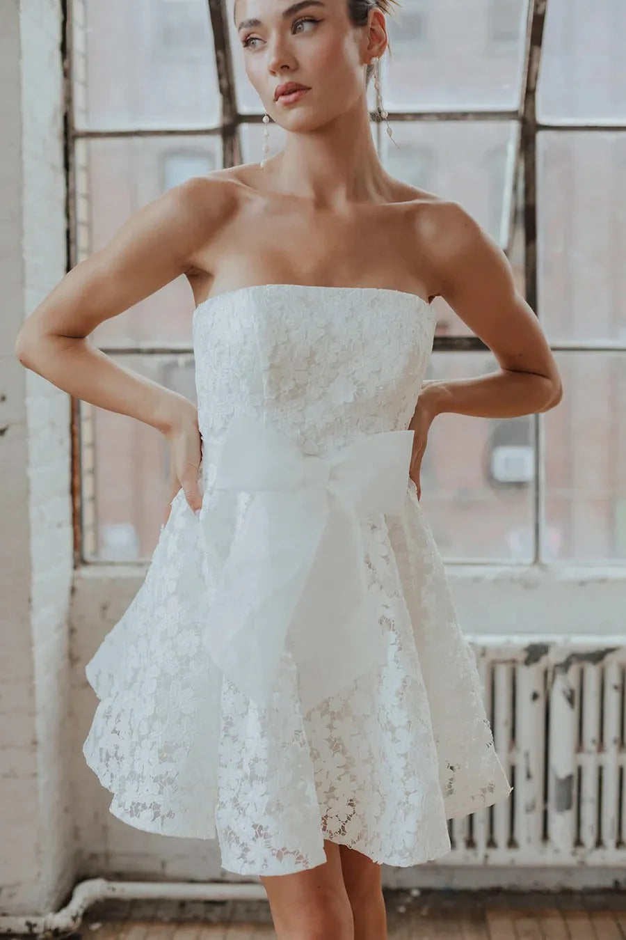 Simple White Full Lace Wedding Dress Vestido De Novia Train Dress Satin Bow Court Bridal Gown