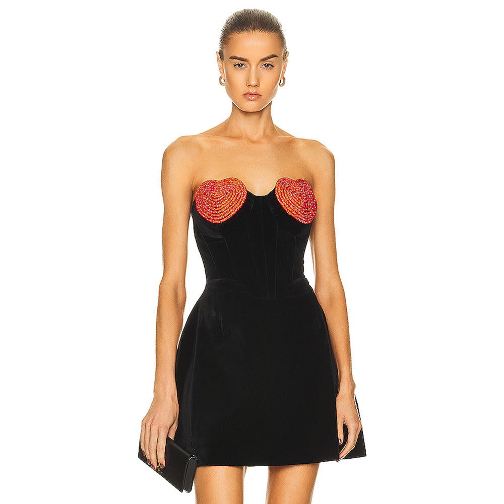 Peach Chest Diamond A line Velvet Dress Love Niche Dress