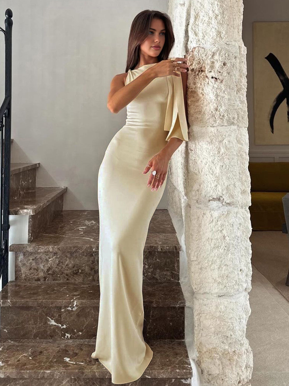 Thalira Off White Knotted Maxi Dress