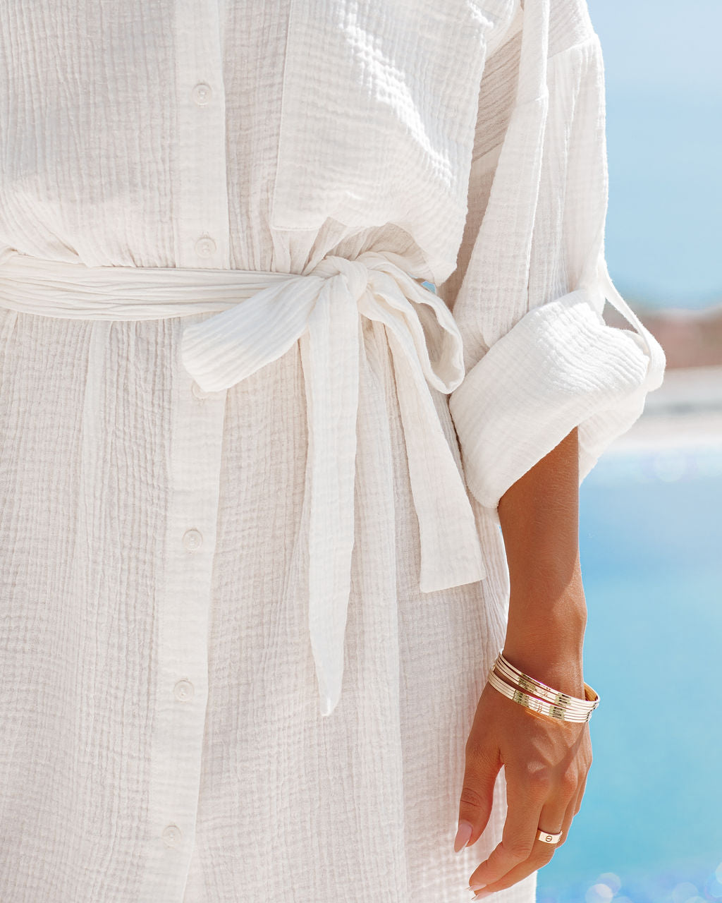 Bodega Bay Cotton Cover Up Shirt Dress White
