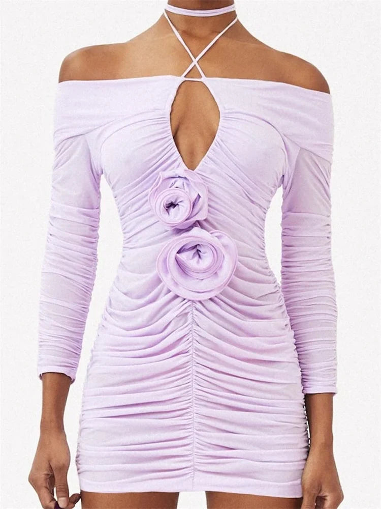 Off Shoulder Long Sleeve TieUp Mini Dresses