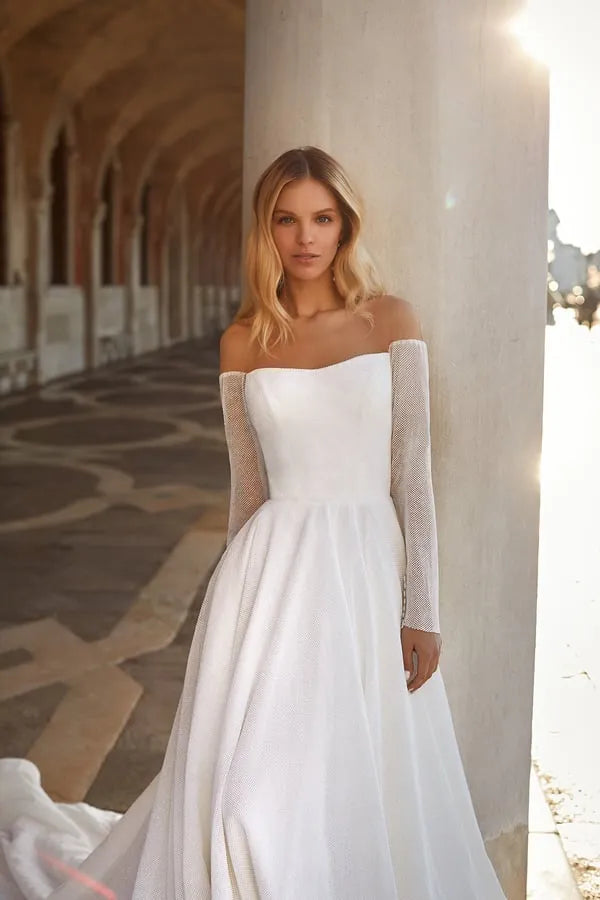 Elegant Strapless Off The Shoulder Back Button A Line Wedding Dress For Women Bridal Gowns vestidos de novia robe de mariée