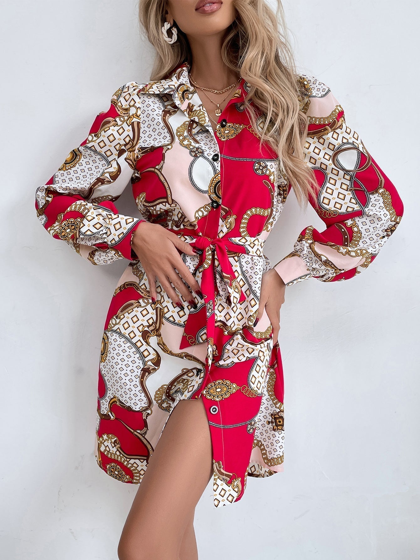 Chain Print Shirt Dress