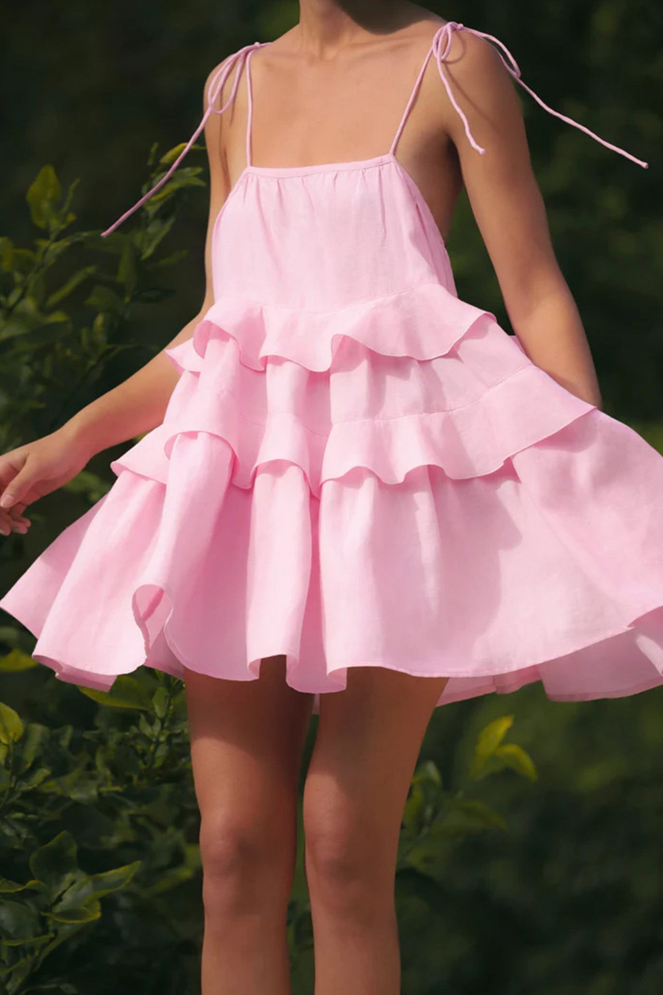 Cotton Tie straps Tiered Cami Babydoll Dress