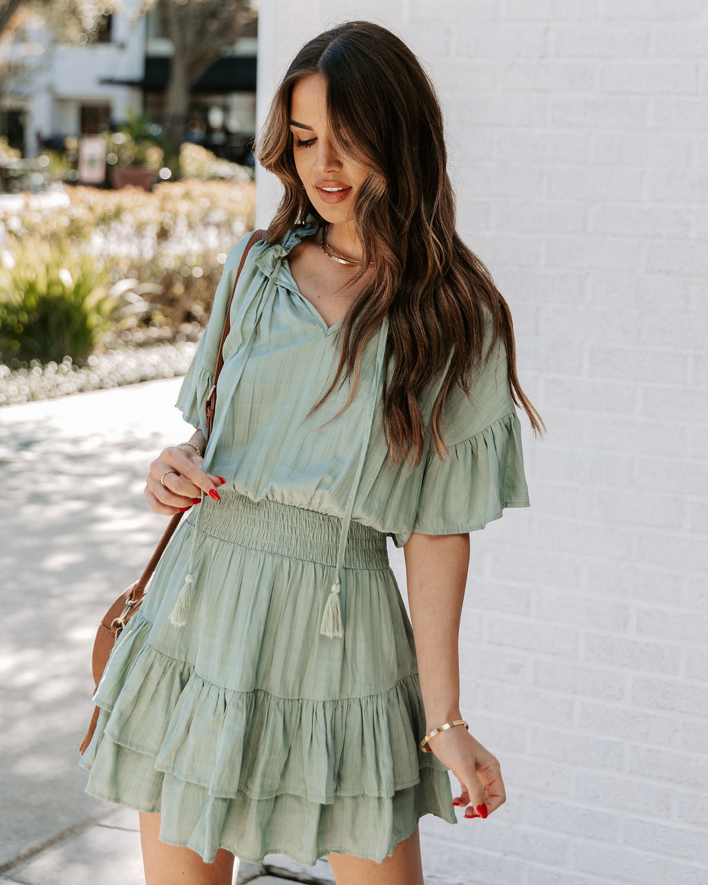 Slow It Down Smocked Tassel Dress Sage