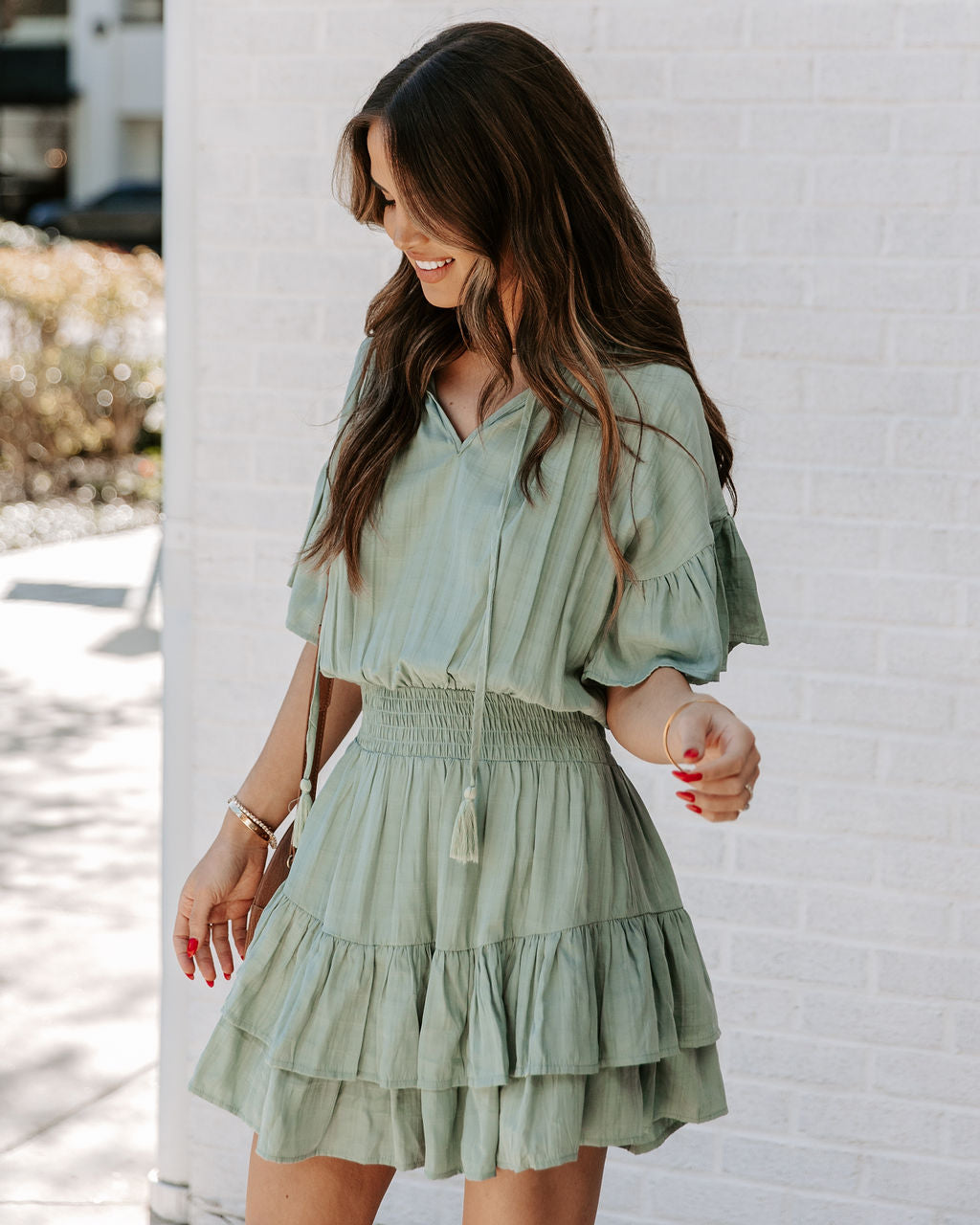 Slow It Down Smocked Tassel Dress Sage