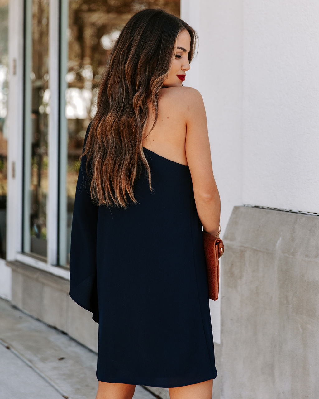 Side To Side One Shoulder Statement Dress Navy