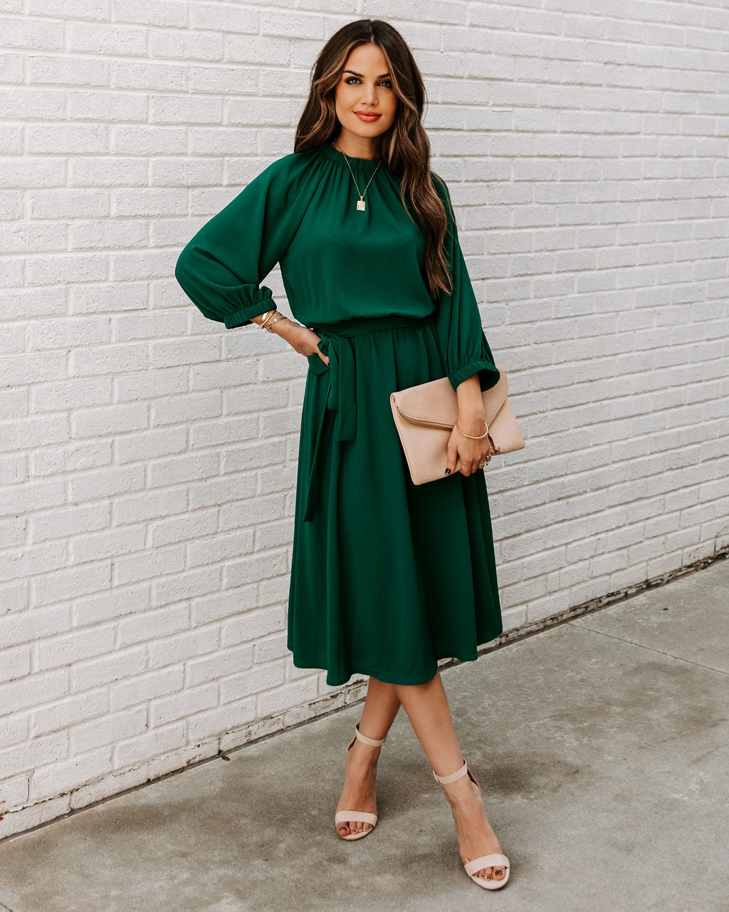 Woodhaven Tie Midi Dress Hunter Green