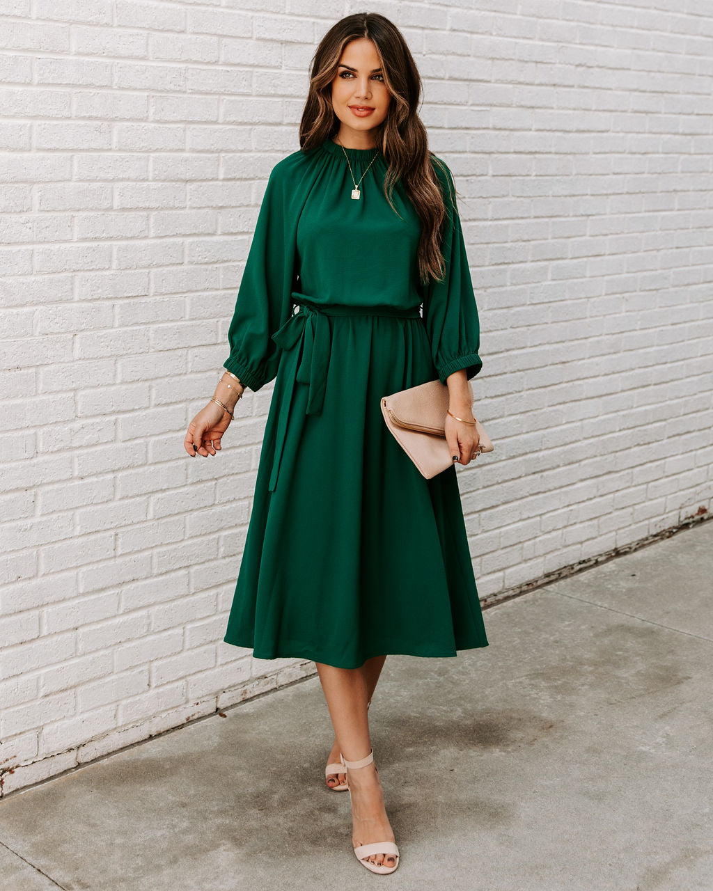 Woodhaven Tie Midi Dress Hunter Green