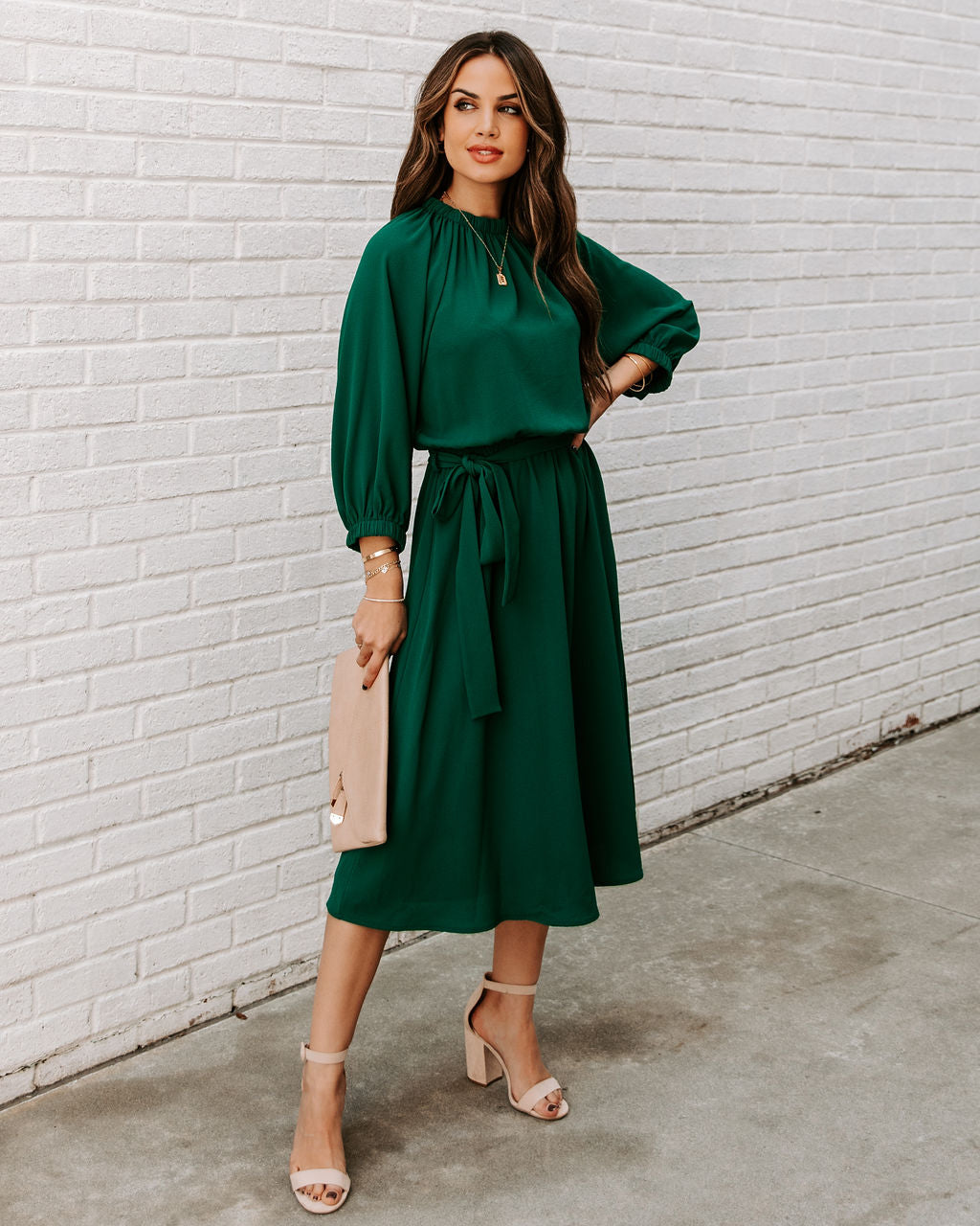 Woodhaven Tie Midi Dress Hunter Green