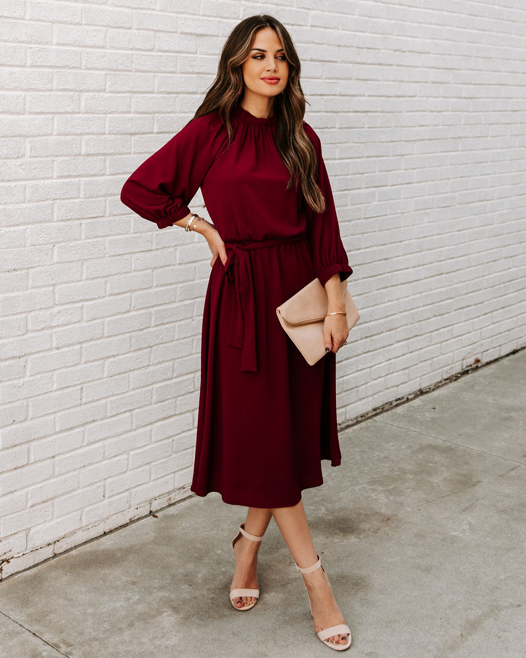 Woodhaven Tie Midi Dress Wine