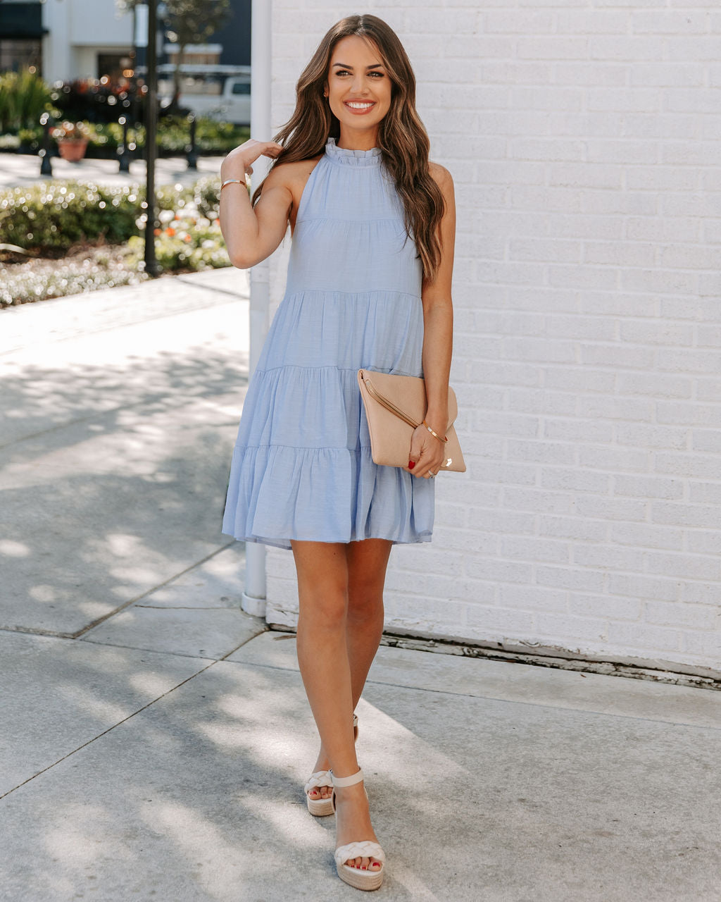 Brenley Pocketed Tiered Babydoll Dress Baby Blue