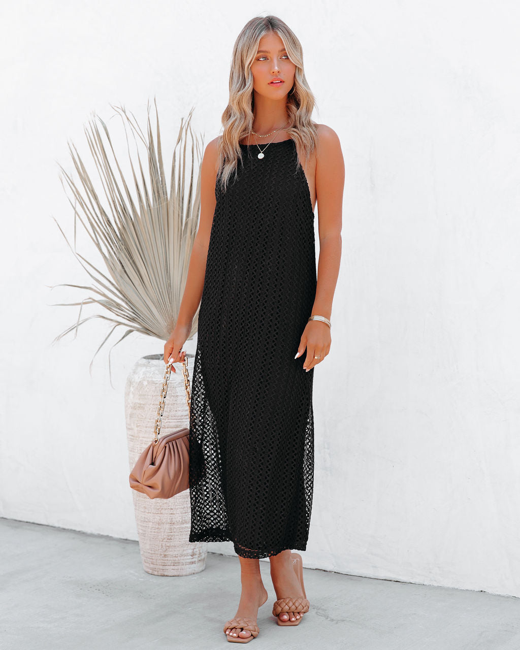 Esplanade Crochet Midi Dress Black FINAL