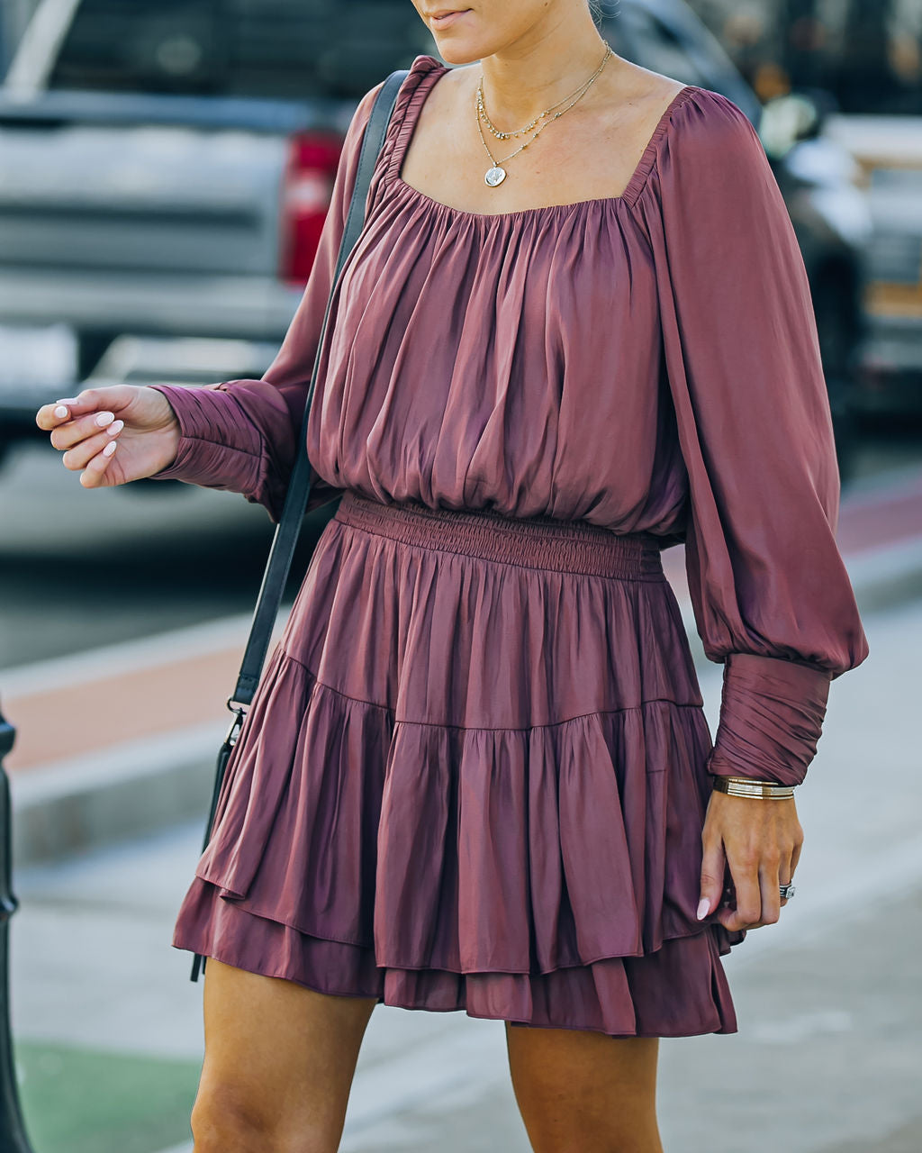 Ayla Smocked Ruffle Mini Dress Dark Mauve FINAL