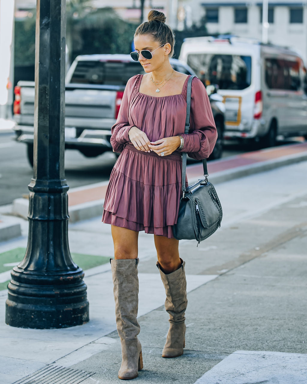 Ayla Smocked Ruffle Mini Dress Dark Mauve FINAL