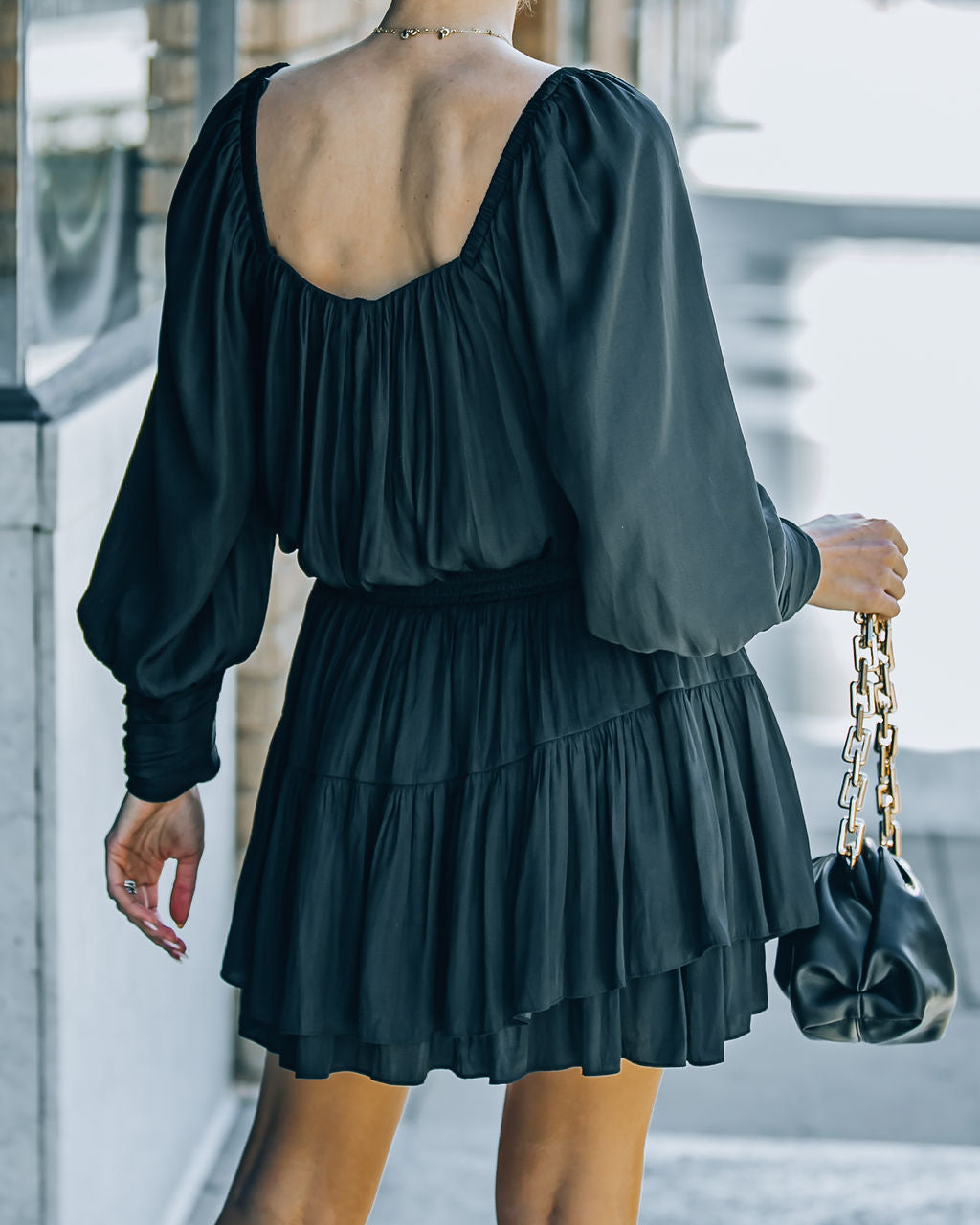 Ayla Smocked Ruffle Mini Dress Washed Black FINAL