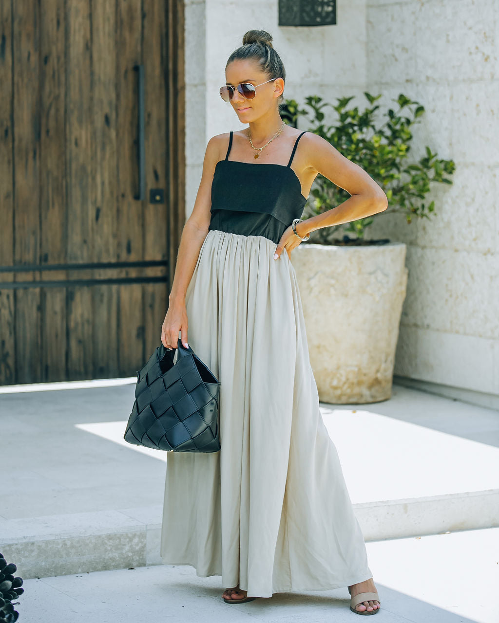 Marcellus Pocketed Colorblock Maxi Dress Black Nude