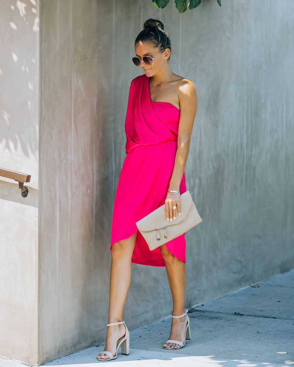Brava Satin One Shoulder Drape Dress Paradise Pink FINAL