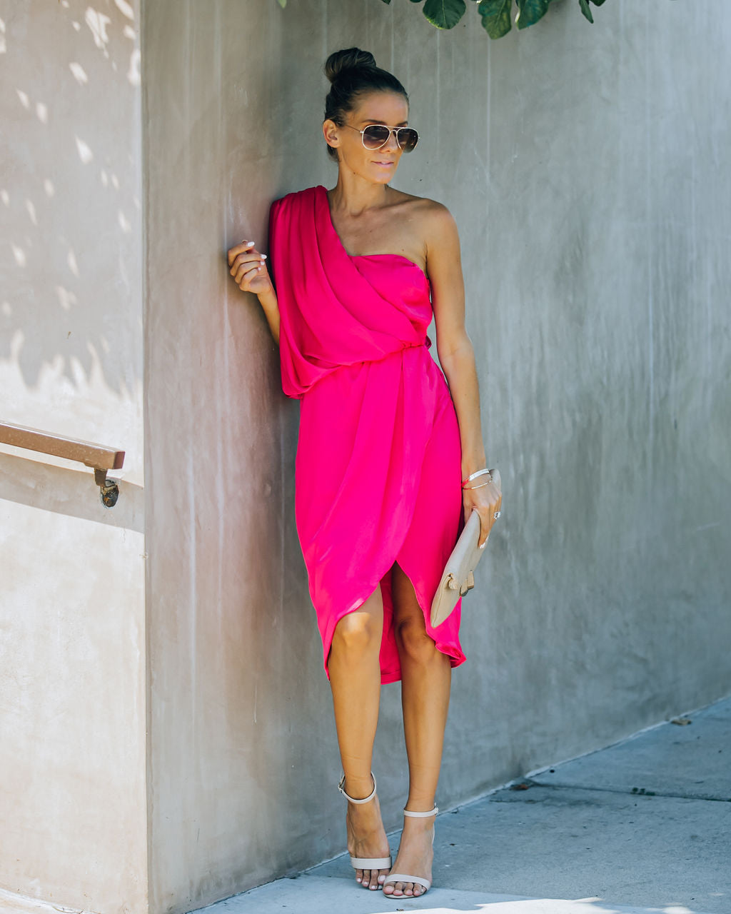 Brava Satin One Shoulder Drape Dress Paradise Pink FINAL
