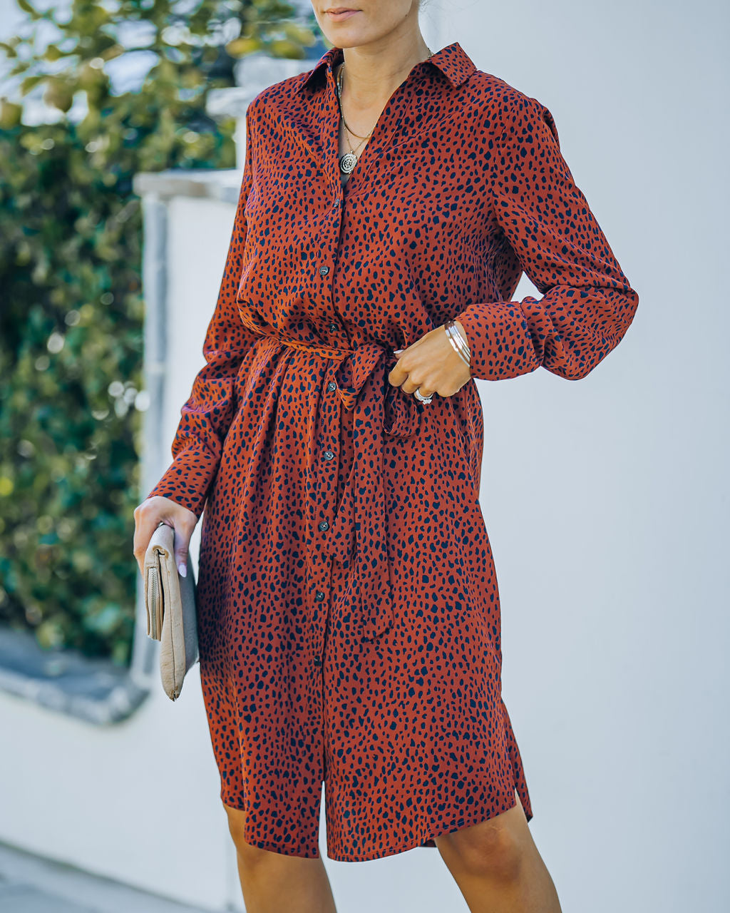 Bubby Printed Button Down Midi Shirt Dress Rust FINAL
