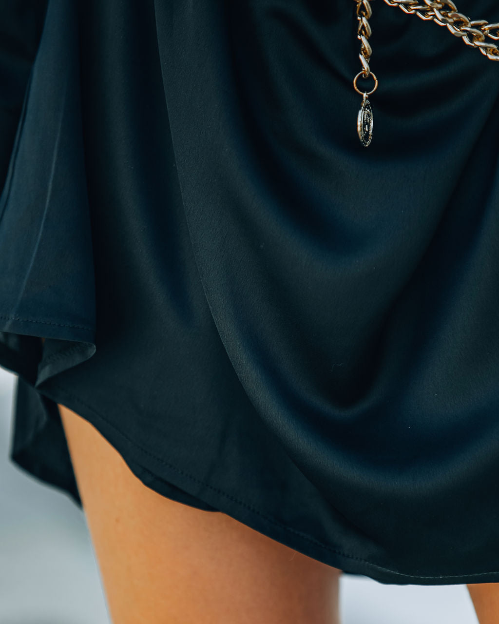 Solutions Satin Collared Drape Mini Dress Black