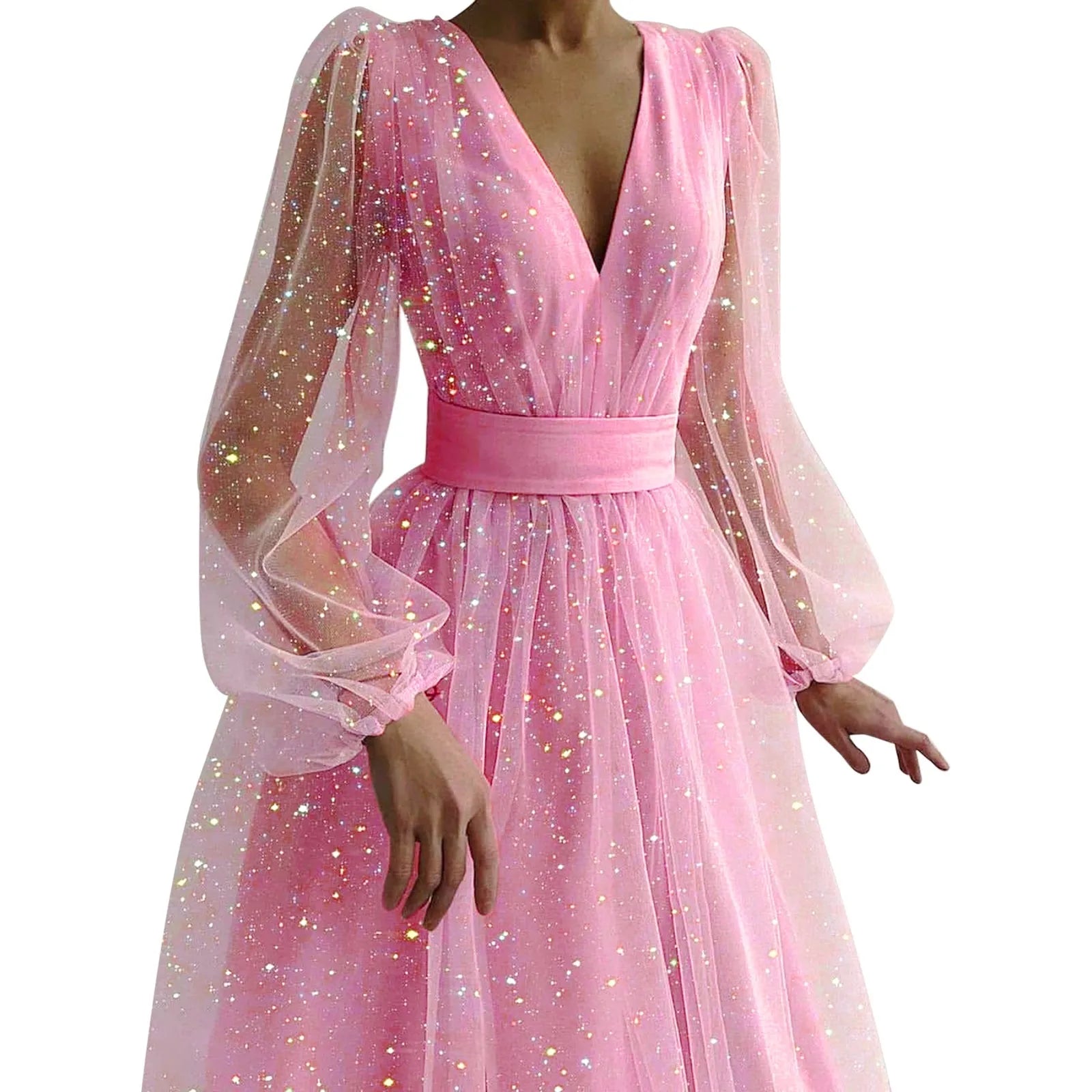 Sparkling Sleeveless Mesh VNeck Lantern Fairy Princess Dress
