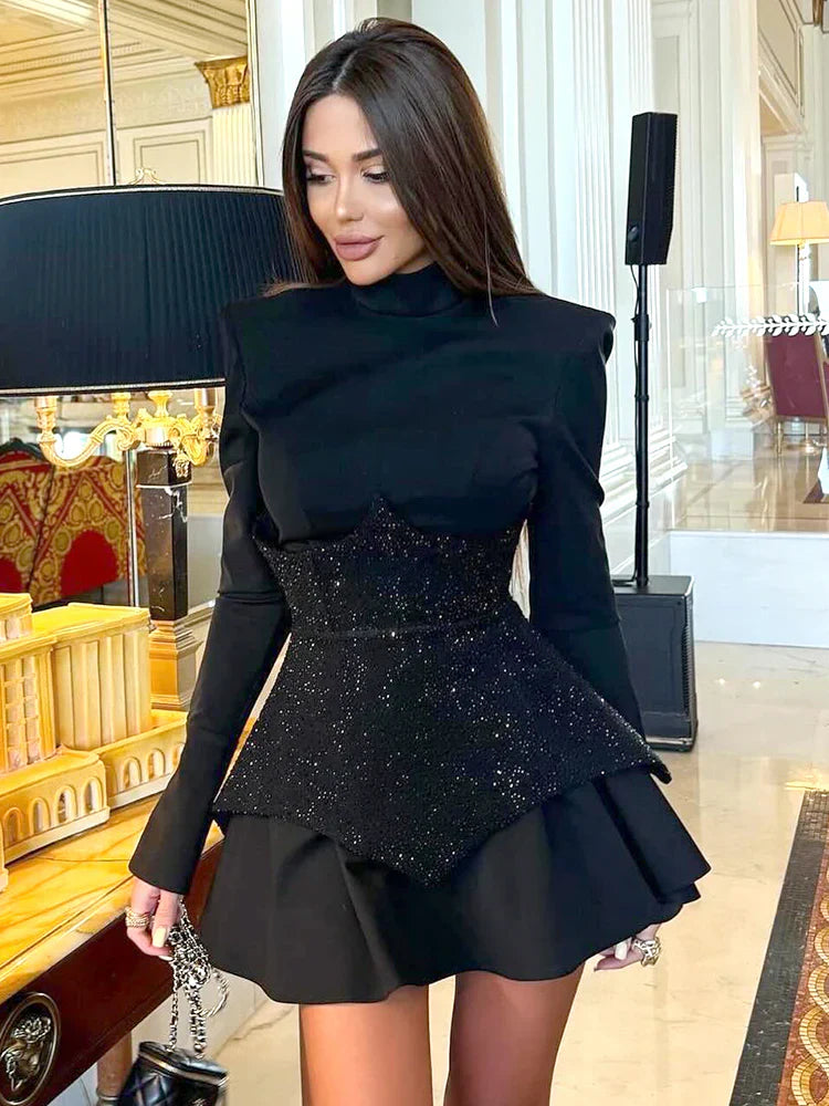 Fabiana Shiny Sequins Patchwork Mini Dress