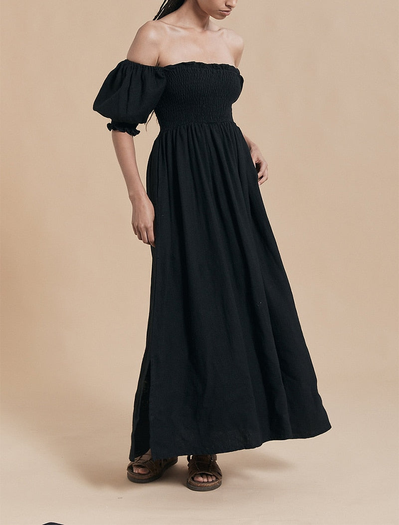 Summer Dresses For Women Square Neck Smocked Short Puff Sleeve Vacation Beach Style