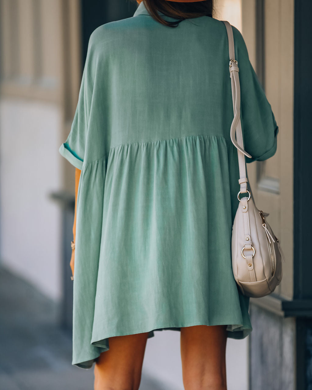 Hails Linen Blend Button Down Shirt Dress Sage