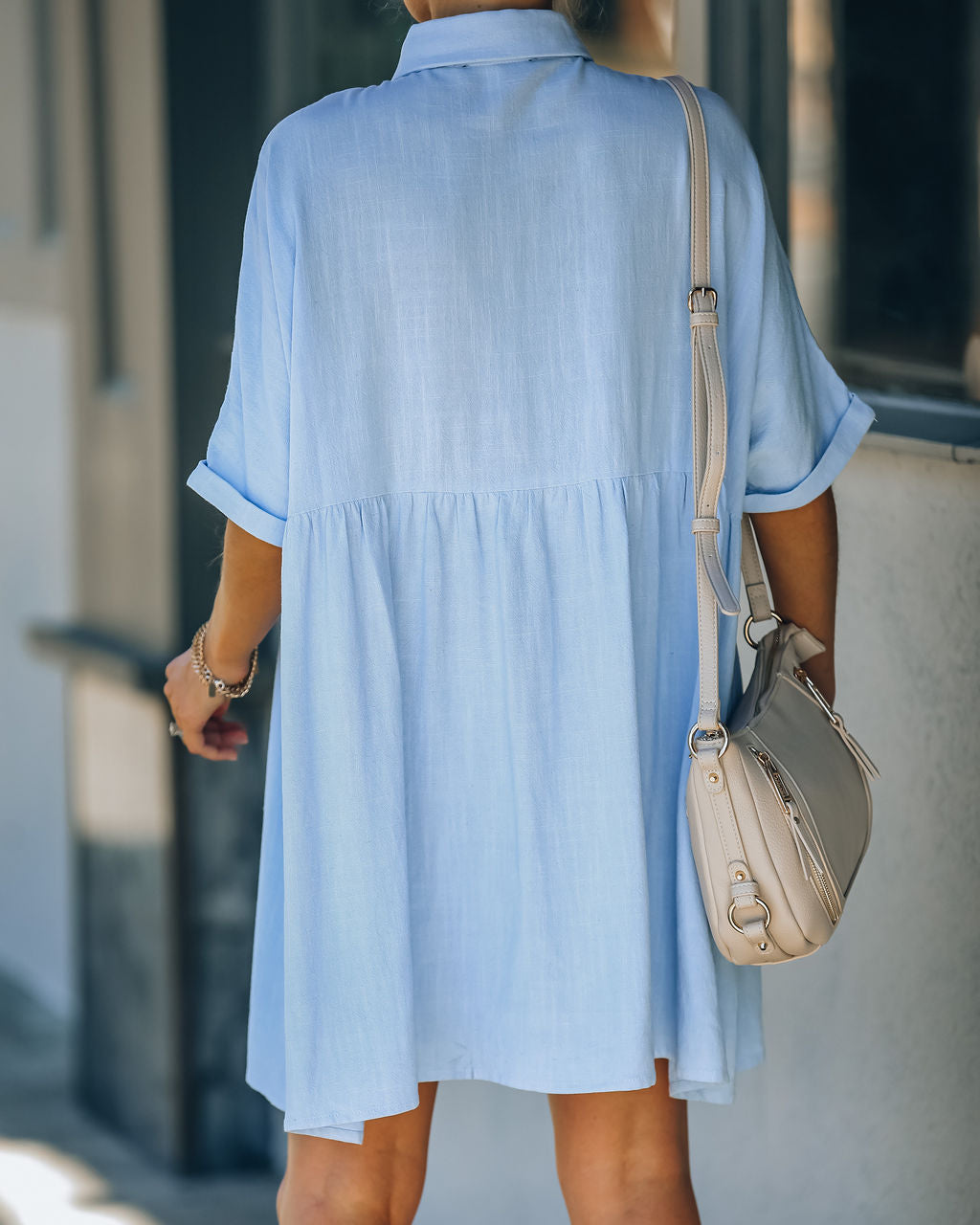 Hails Linen Blend Button Down Shirt Dress Baby Blue