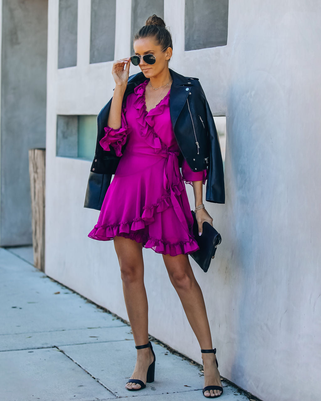 Away With Me Ruffle Wrap Dress Berry