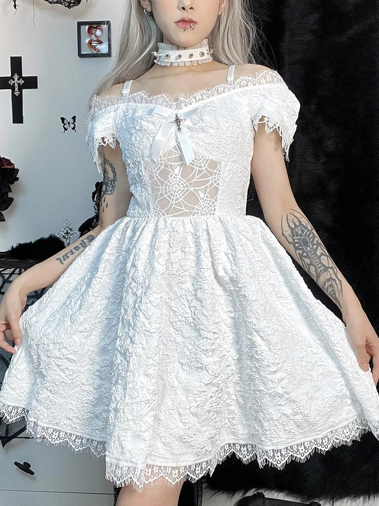 Mini Party Aesthetic One Shoulder Strap Lace Cutouts Elegant ALine High Waist Prom Y2K Grunge Clubwear Dress