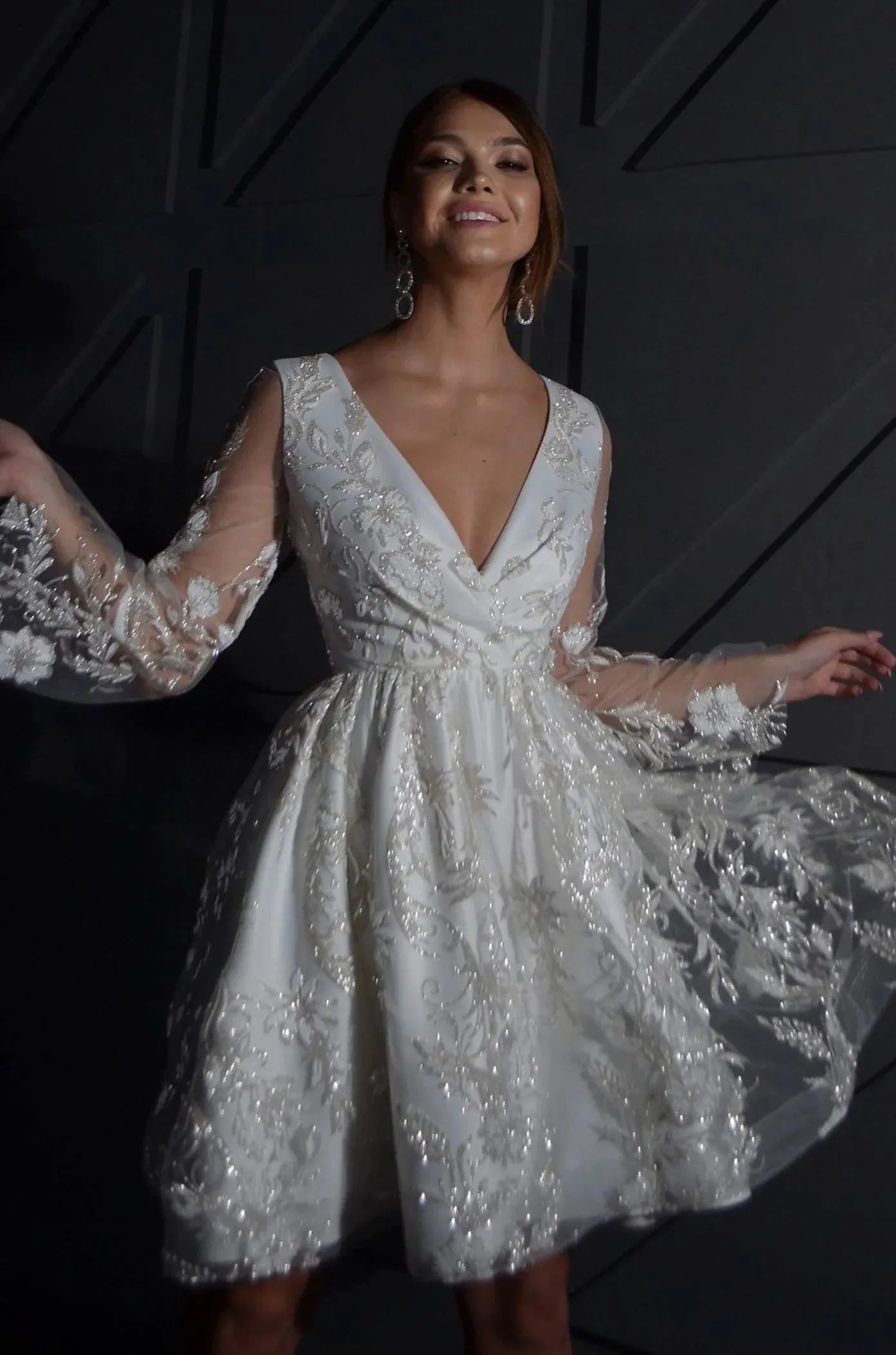 Long-Sleeve Lace Wedding Dress Vestido De Novia Satin Mermaid Princess Bridal Gown Bow Simple Court Train Dress