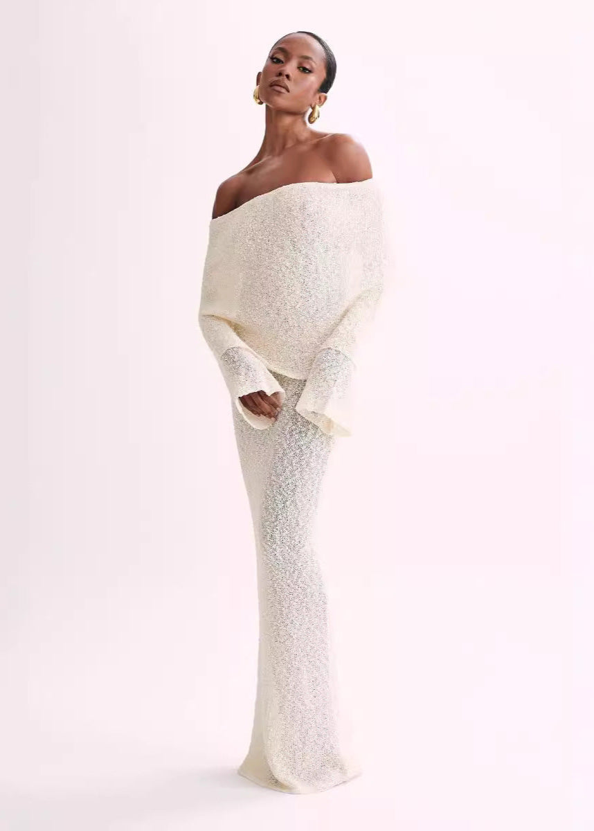 Lumi��re Off Shoulder Shimmer Knit Maxi Dress