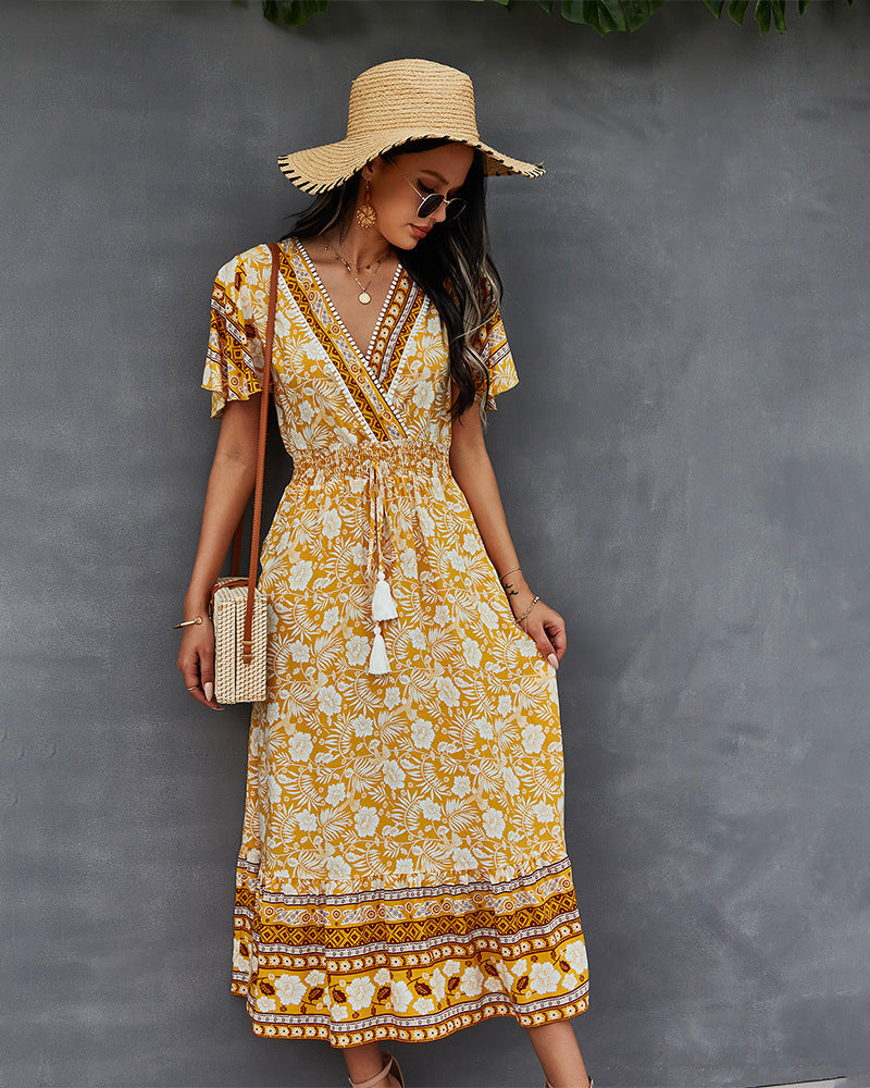 Nadine Floral Smocked Maxi Dress Mustard