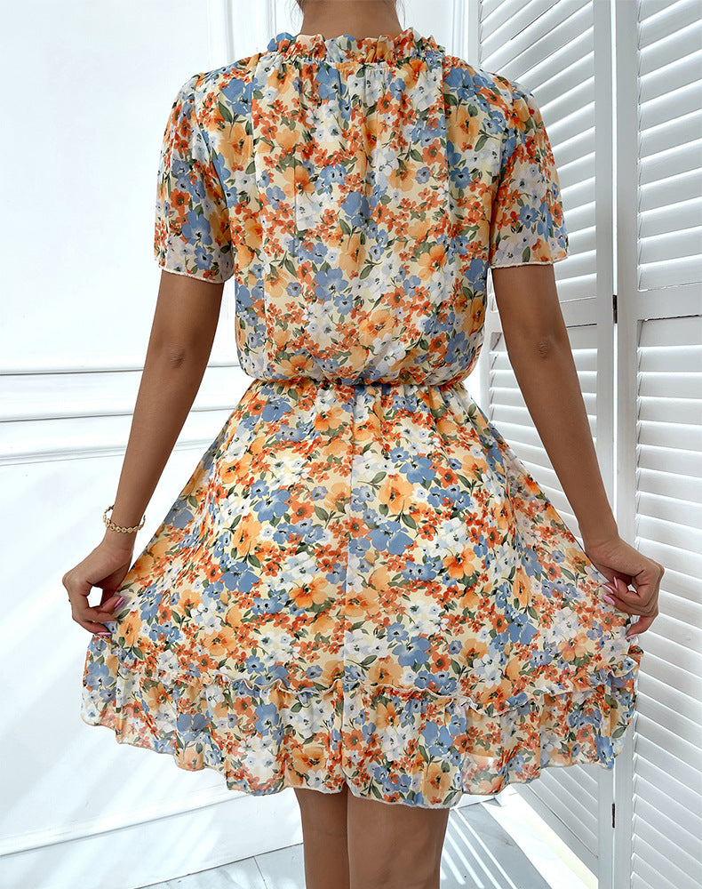 Vasilis Floral Tiered Babydoll Dress Blue Multi