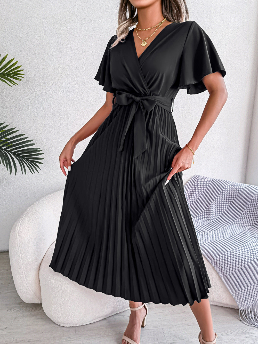 Cross VNeck Pleated Dress