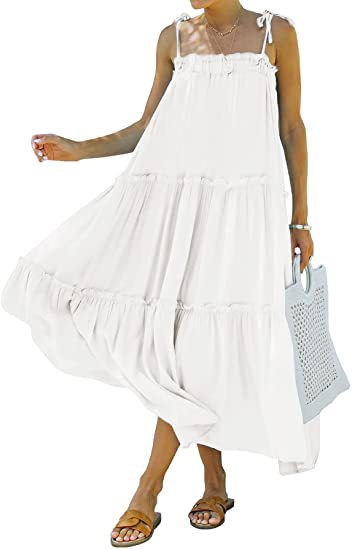 Shirley Ruffle Tiered Midi Dress White