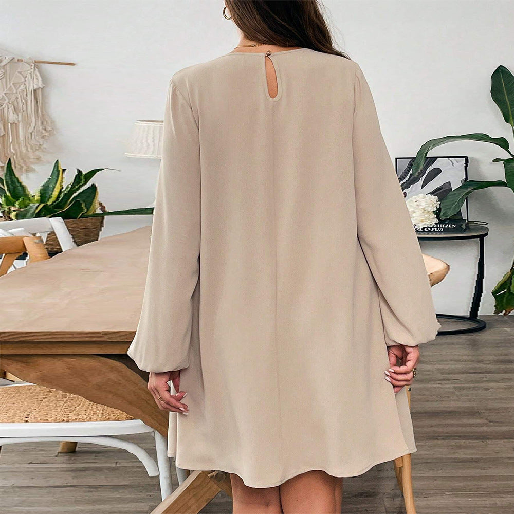 Plus Size Simple Comfortable Dress Loose Slimming One Step Midi Dress