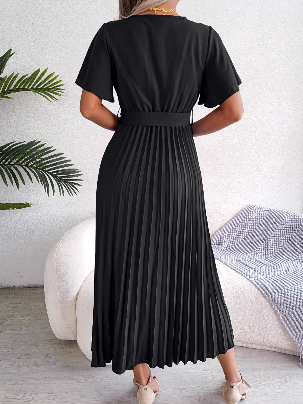 Cross VNeck Pleated Dress