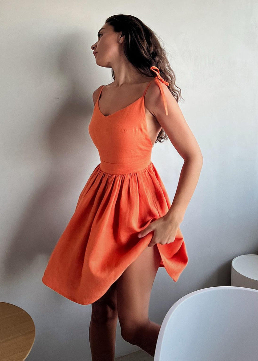 Midnight Grace Tie Strap Linen Mini Dress