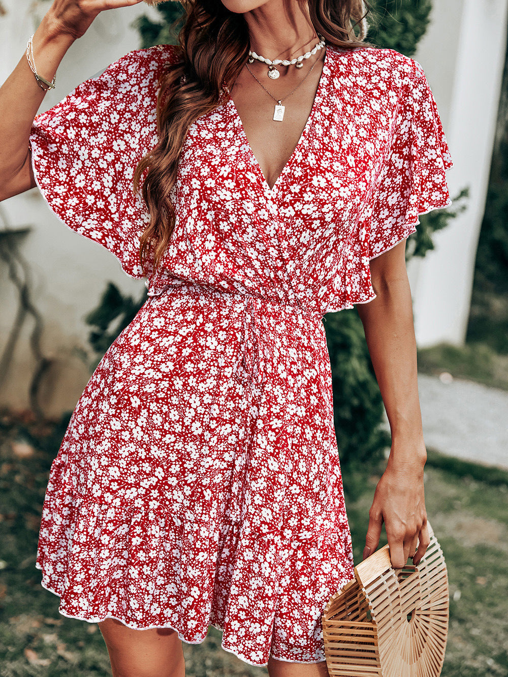 Layva Printed Ruffle Tiered Dress Mauve