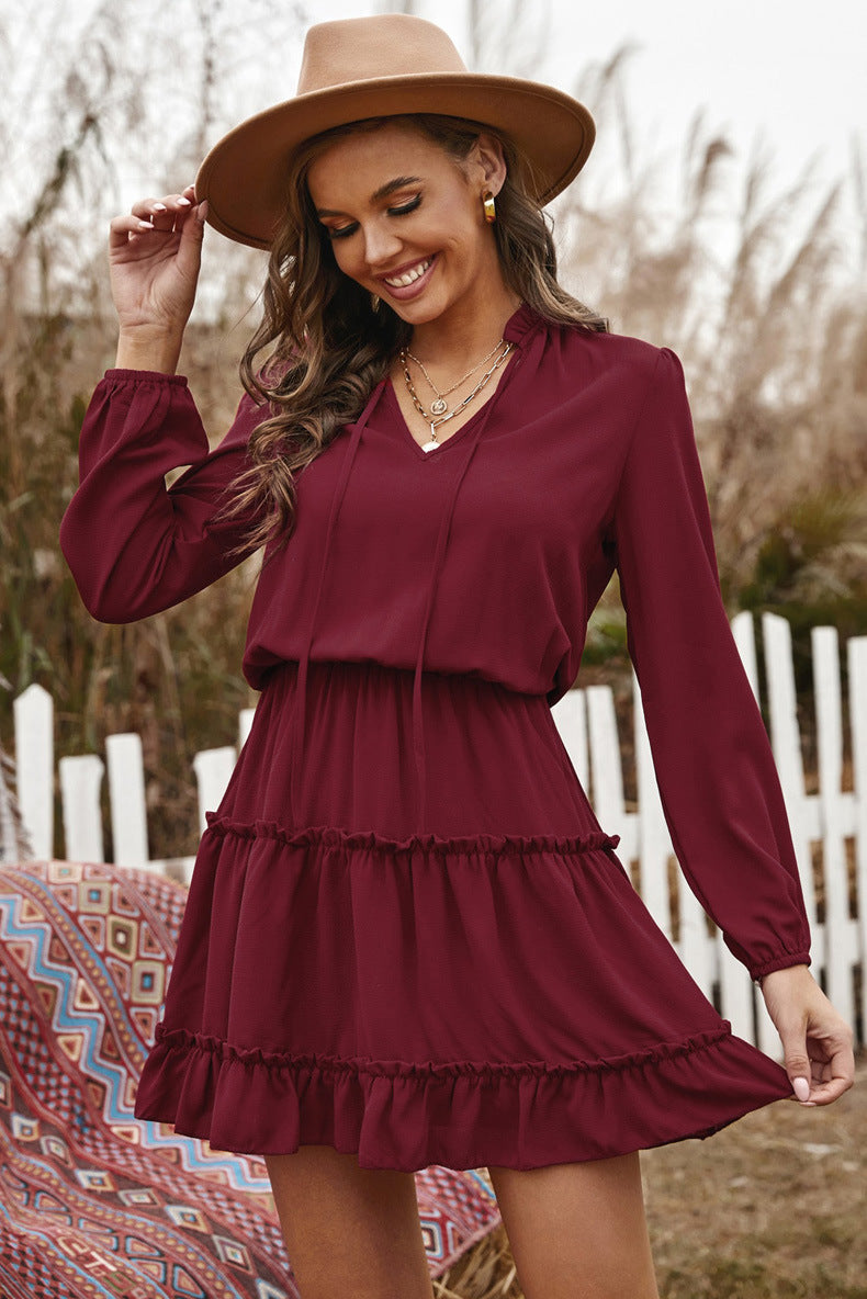 Dillon Ruffle Trim Dress Burgundy