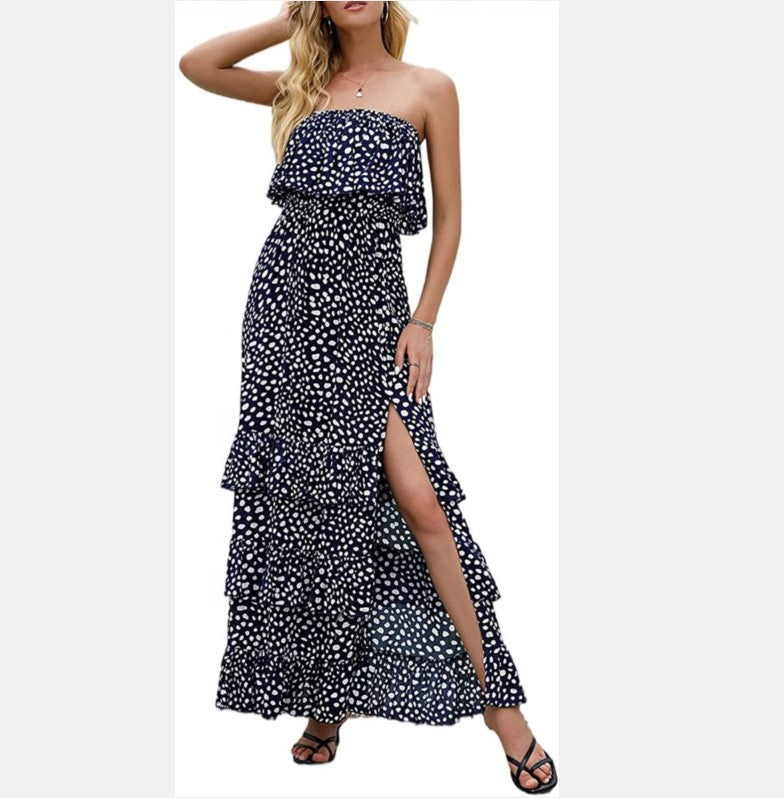Wonderstruck Floral Smocked Ruffle Midi Dress Navy