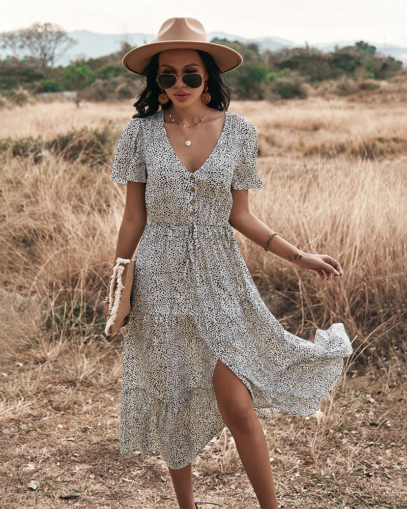 Maynard Printed Smocked Maxi Dress Black