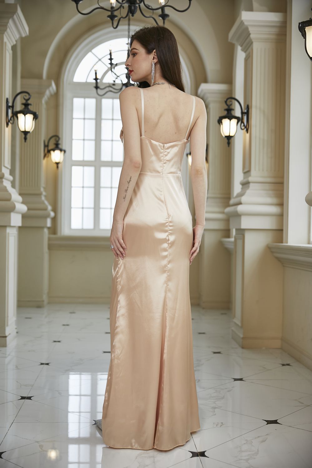 Autumn Winter Women Sleeveless Sling Pile Collar Champagne Bridesmaid Dress
