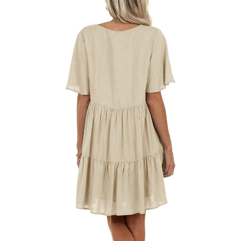 Giddy Pocketed Babydoll Dress Ecru
