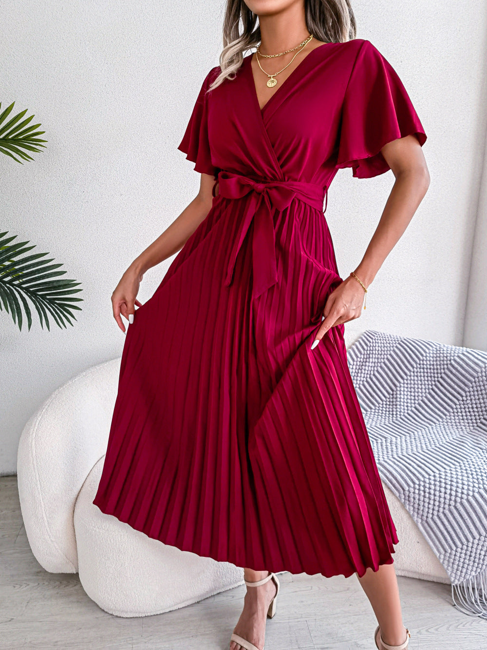 Cross VNeck Pleated Dress