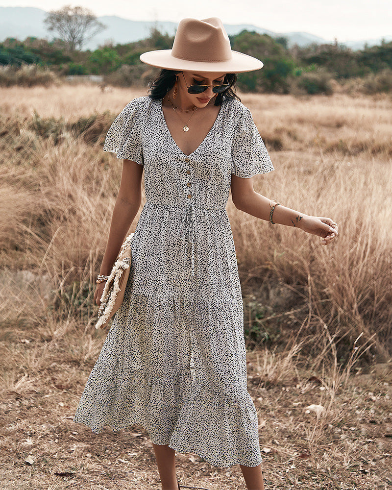 Maynard Printed Smocked Maxi Dress Black