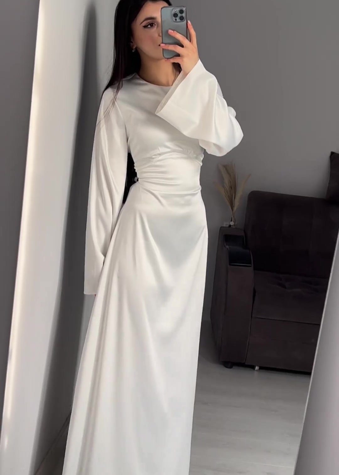 Aurora Satin Long Sleeve Maxi Dress